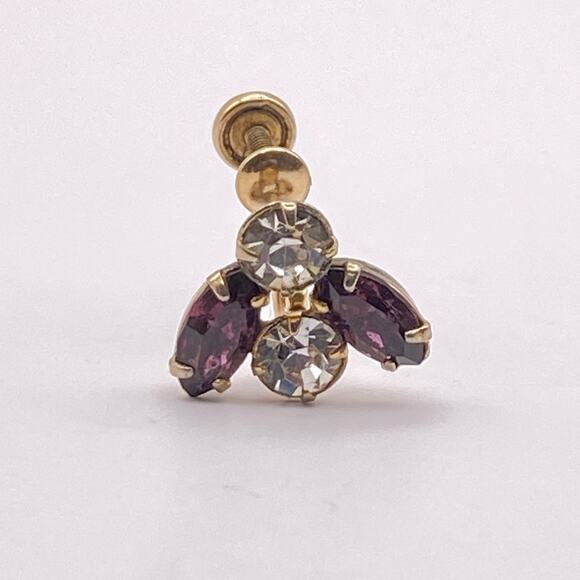 Vtg P&F Péry et Fils Fly Single Earring Gold Filled Crystal Purple French - Picture 2 of 6